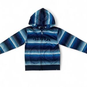 Hurley Navy Blue White Purple Teal Striped Hooded Zip-up Boys Size 7